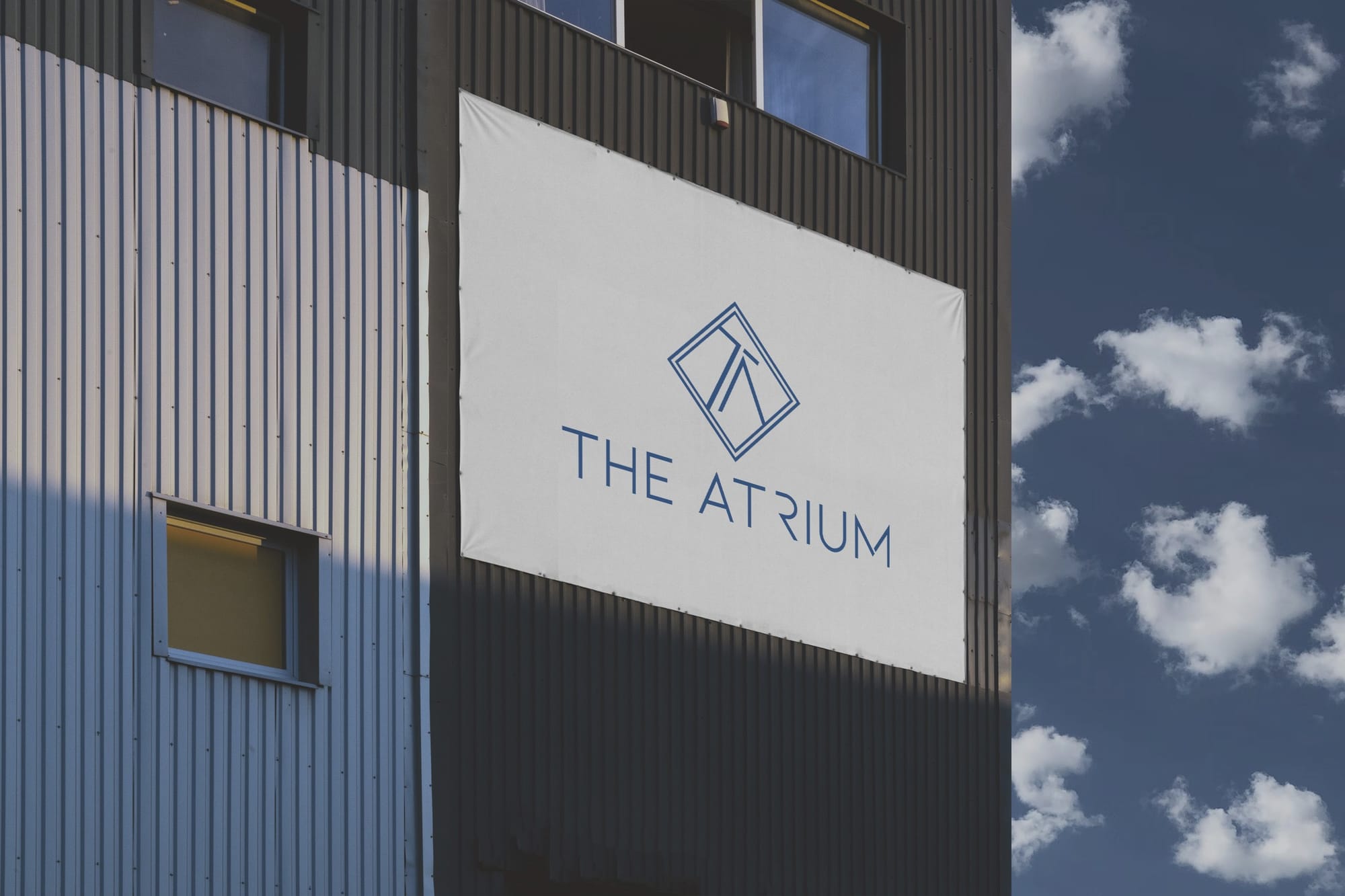 The Atrium logo billboard mockup