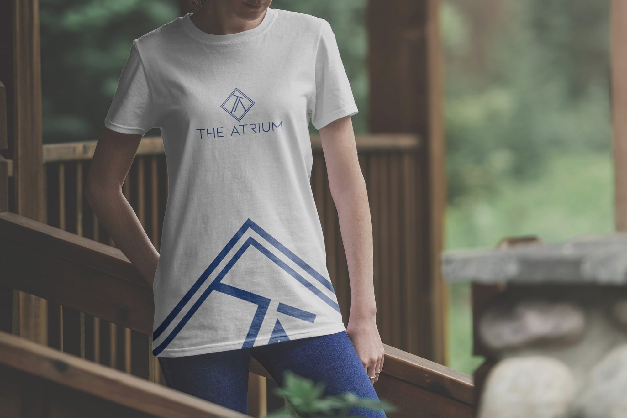 The Atrium logo on a t-shirt mockup